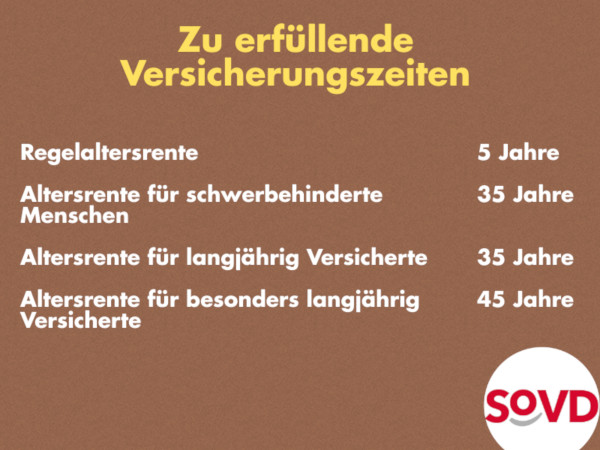 Welche Versicherungszeiten sind für welche Altersrente erforderlich?