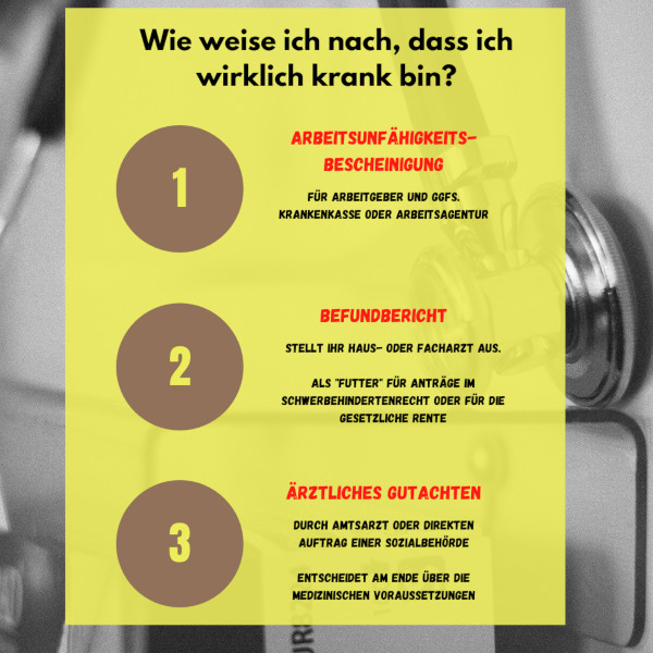 Nachweise über meine gesundheitliche Situation gegenüber Krankenkasse Rentenversicherung oder Versorgungsamt Nachweise über meine gesundheitliche Situation gegenüber Krankenkasse Rentenversicherung oder Versorgungsamt