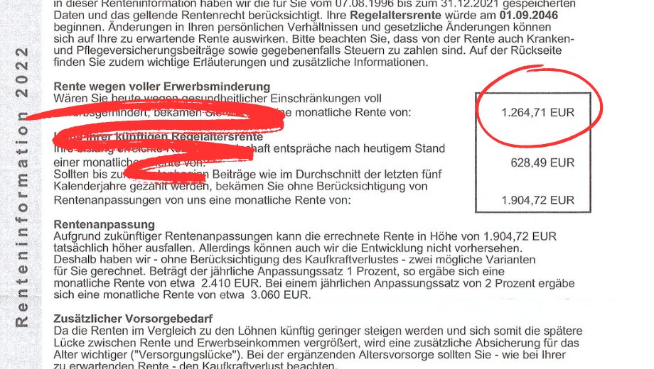 Renteninformation: Sind bei der Erwerbsminderungsrente die Abzüge schon eingerechnet?