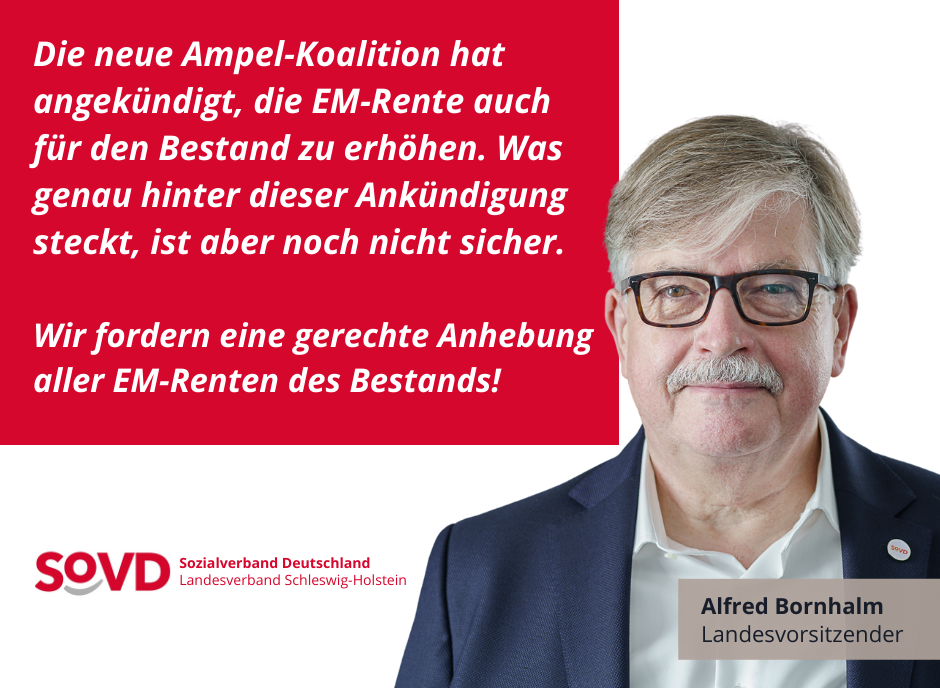 Alfred Bornhalm vom SoVD Schleswig-Holstein fordert eine gerechte Angleichung der EM-Renten im Bestand